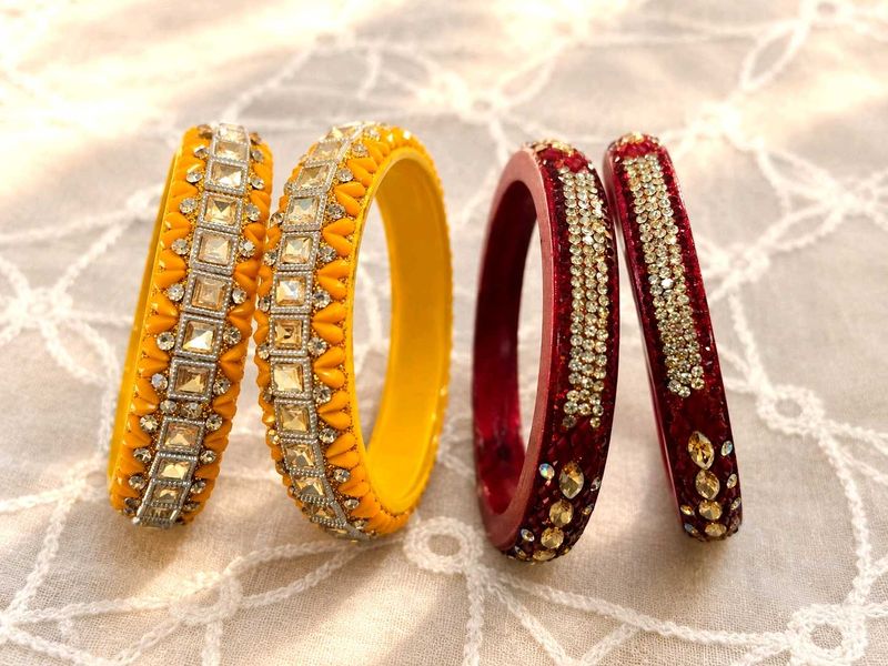 Yellow and brown kda Embellished Bangles Set