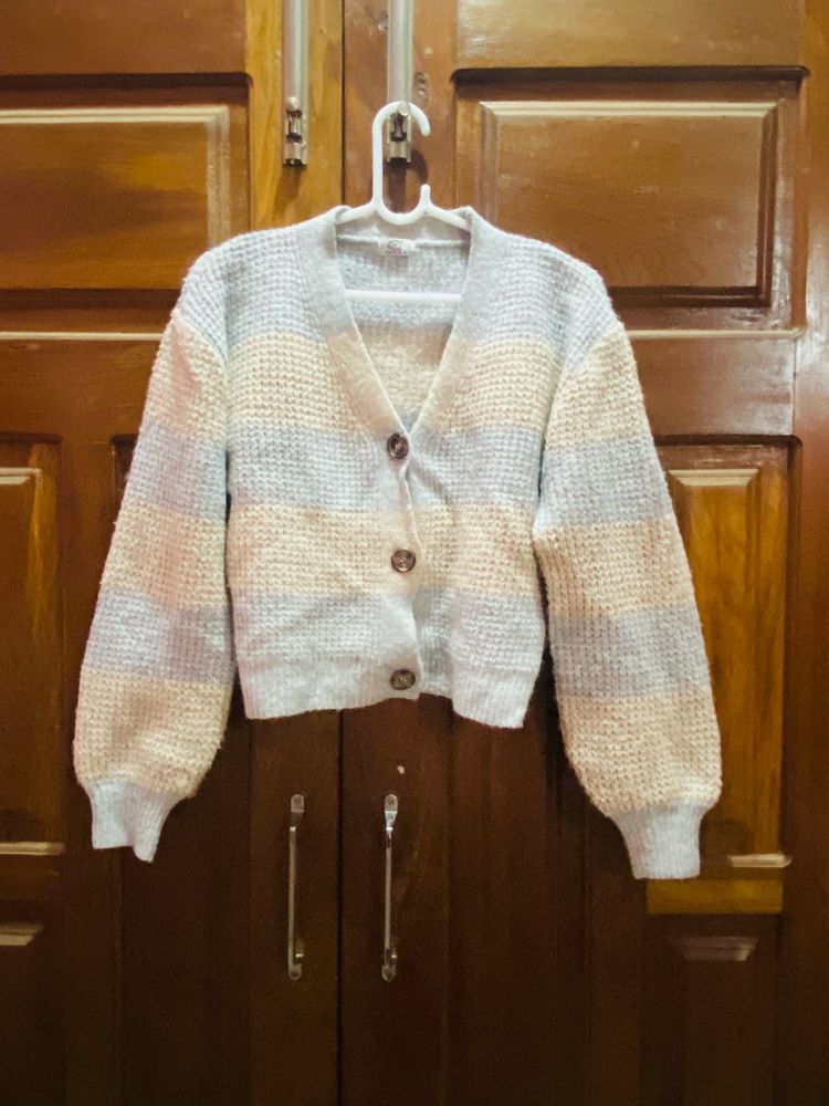 Striped Knit Cropped Cardigan
