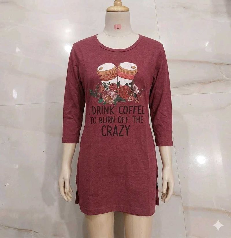 Maroon Graphic Print Tunic Top