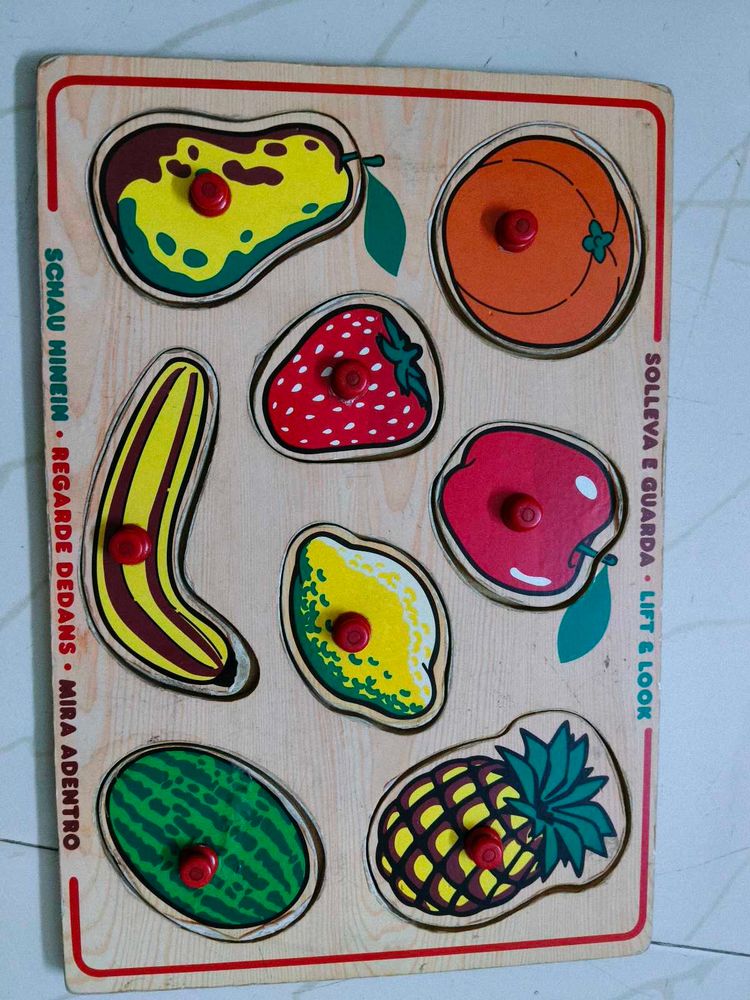 Wooden fruit, veg. shape shorting puzzle