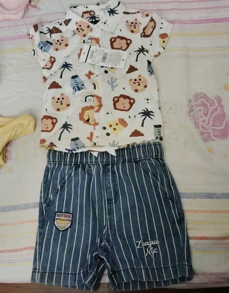 Cute Cartoon Animal Print Shorts Set
