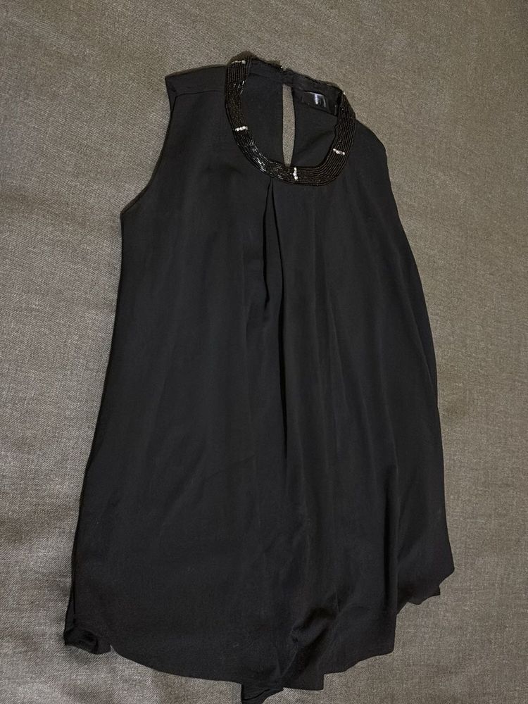Elegant Black Beaded Neck Top