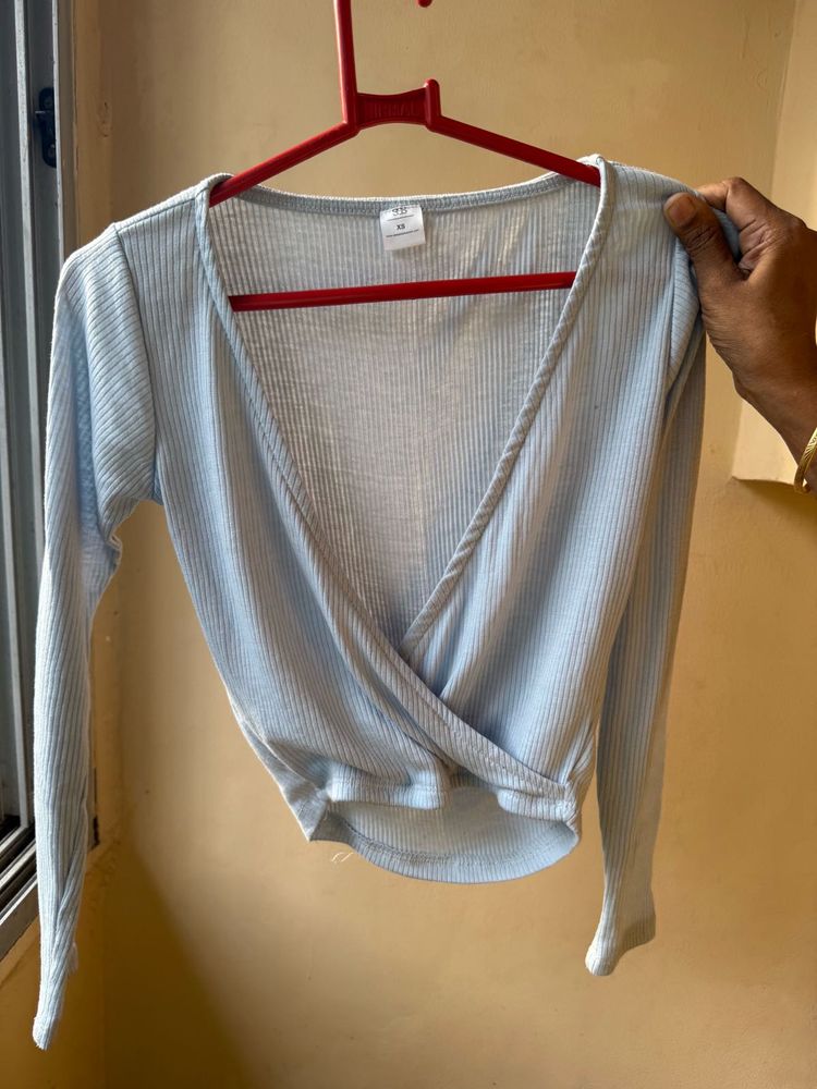 Baby Blue Wrap Crop Top