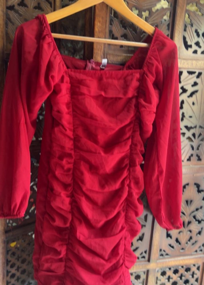 Chic Red Ruched Mini Dress