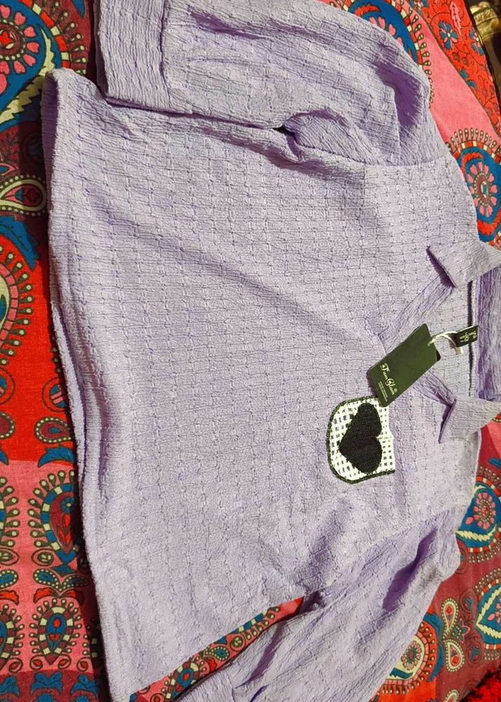 Lavender Textured Top with Heart Pocket