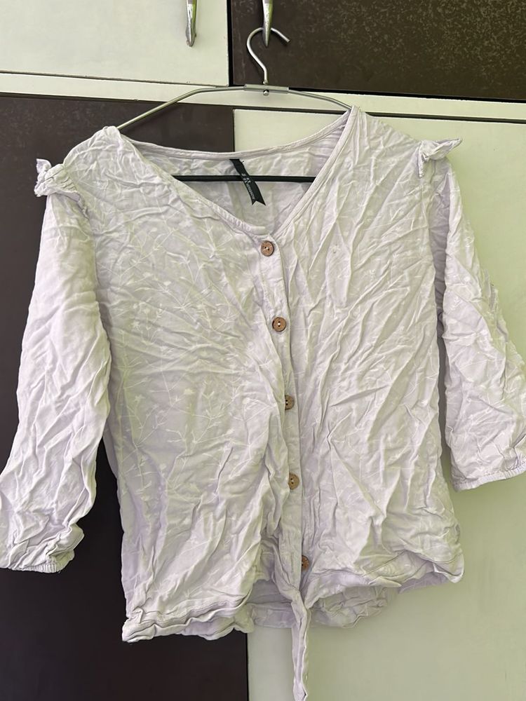 White Button-Up Tie-Front Top