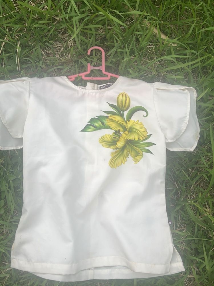White Floral Print Blouse