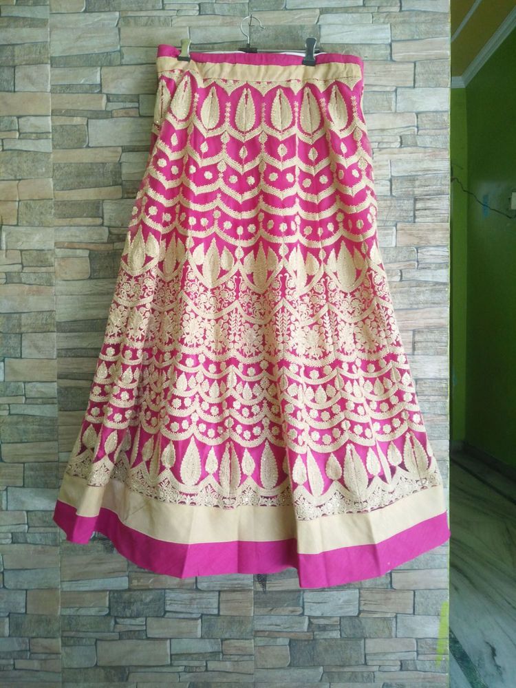 Vibrant Pink &amp; Gold Embroidered Skirt