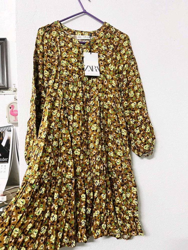 Zara Floral Tiered Midi Dress
