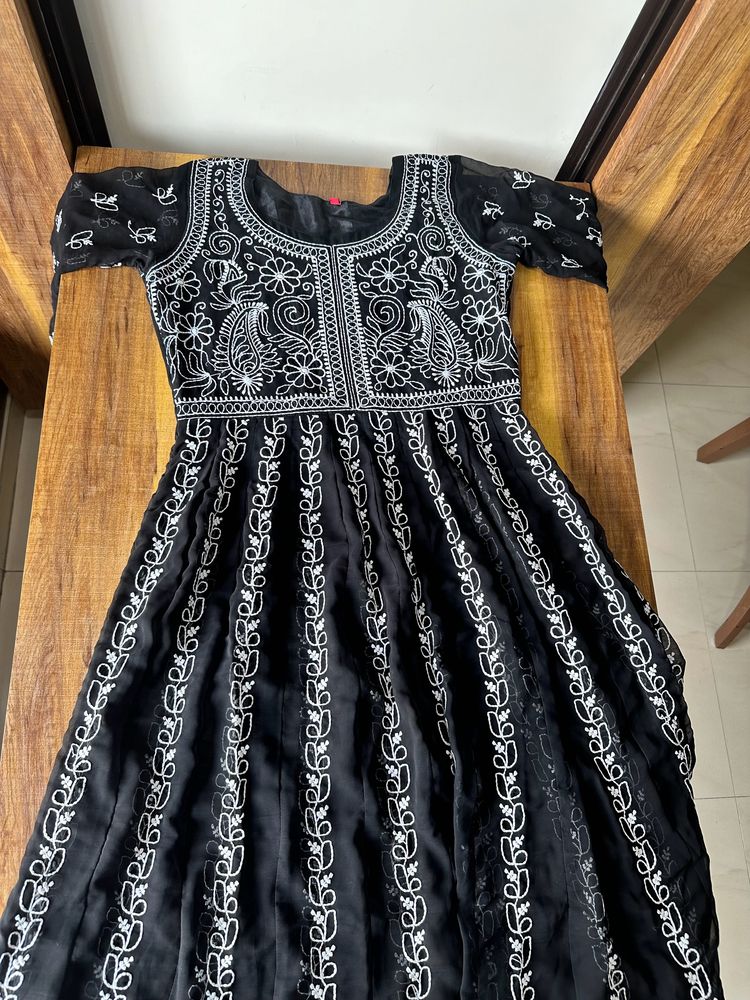 Elegant Black Chikankari Anarkali Dress