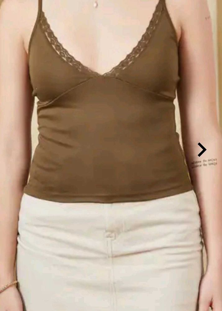 Olive Green Lace Trim Cami Tank