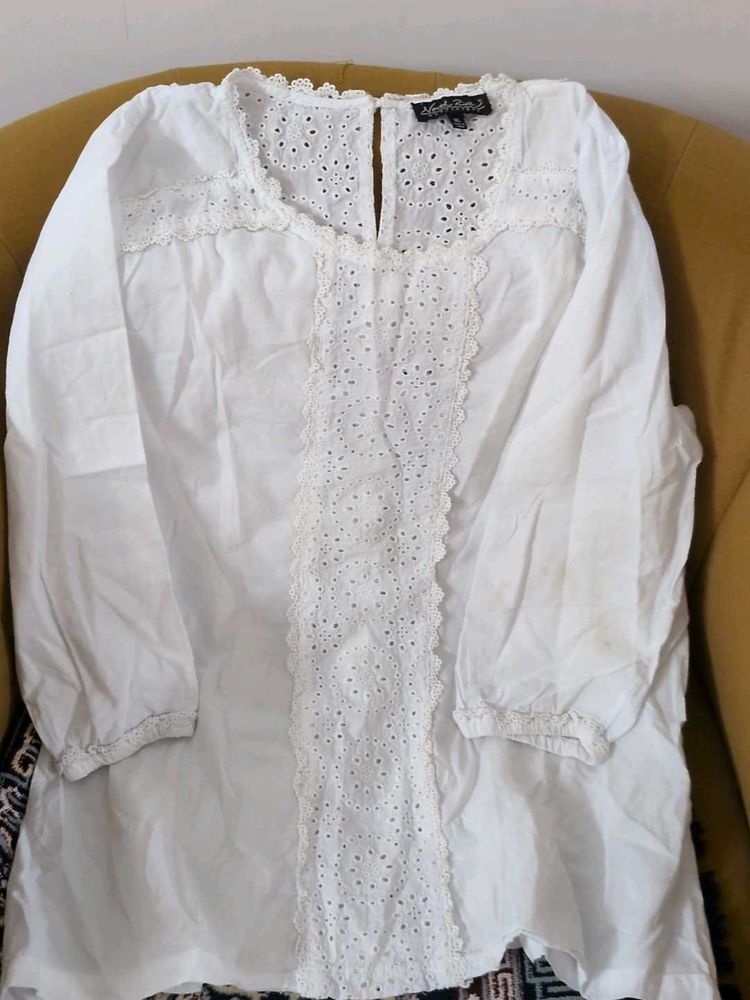 Elegant White Eyelet Kurta Top