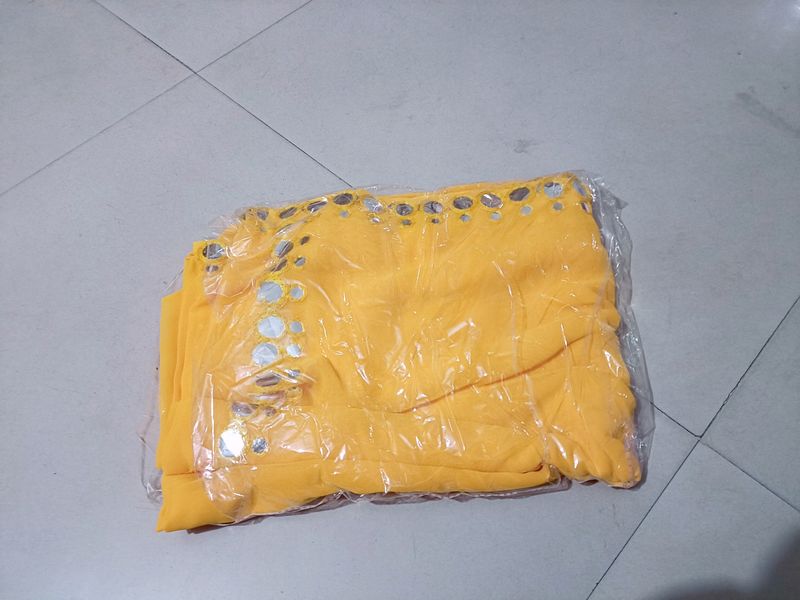 Yellow Saree With Stone Work