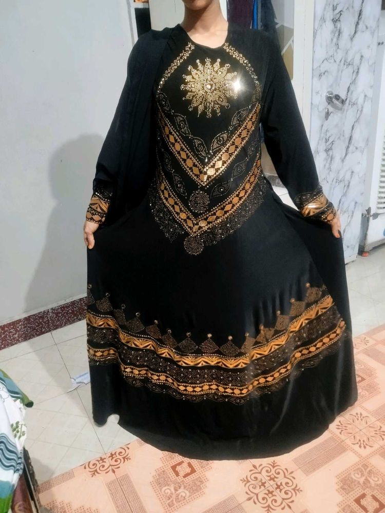 Elegant Black &amp; Gold Embellished Gown
