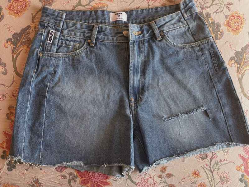 Blue Denim Distressed Shorts