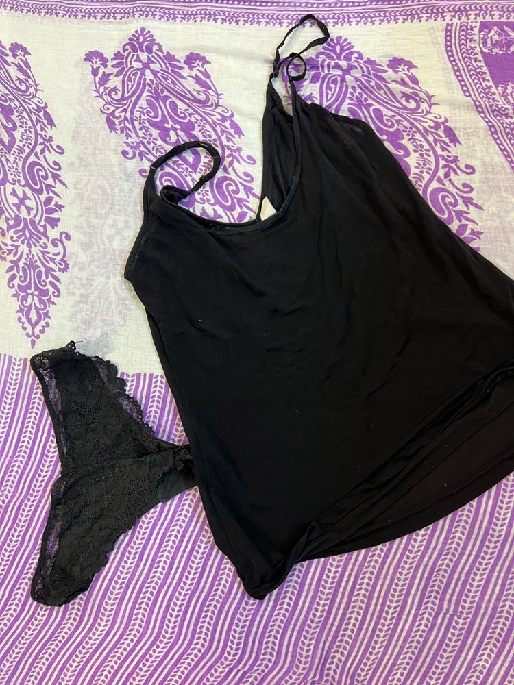 Black Lace Trimmed cami Set