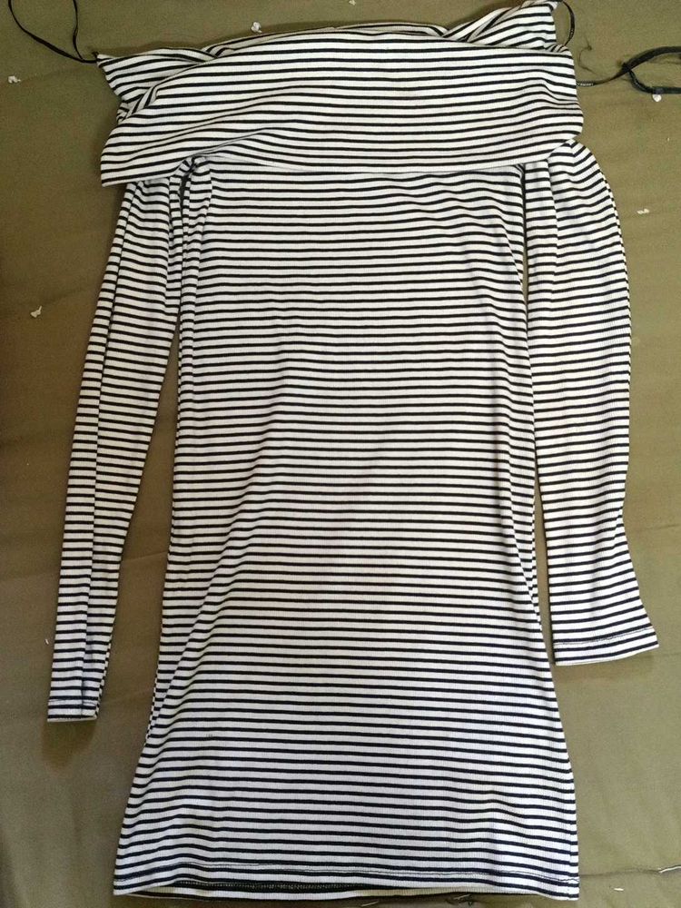 Off-the-shoulder Striped Dress