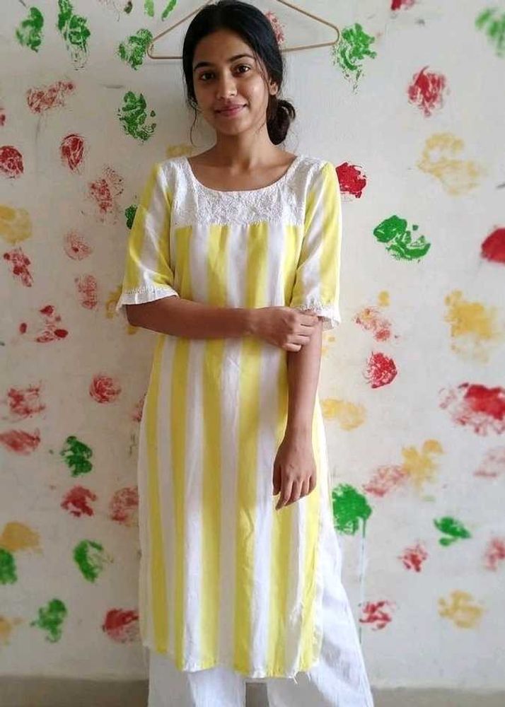 Yellow &amp; White Striped Kurta
