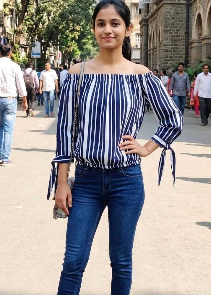 Off-Shoulder Striped Tie-Sleeve Top