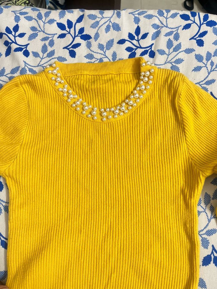 Yellow Pearl Embellished Top