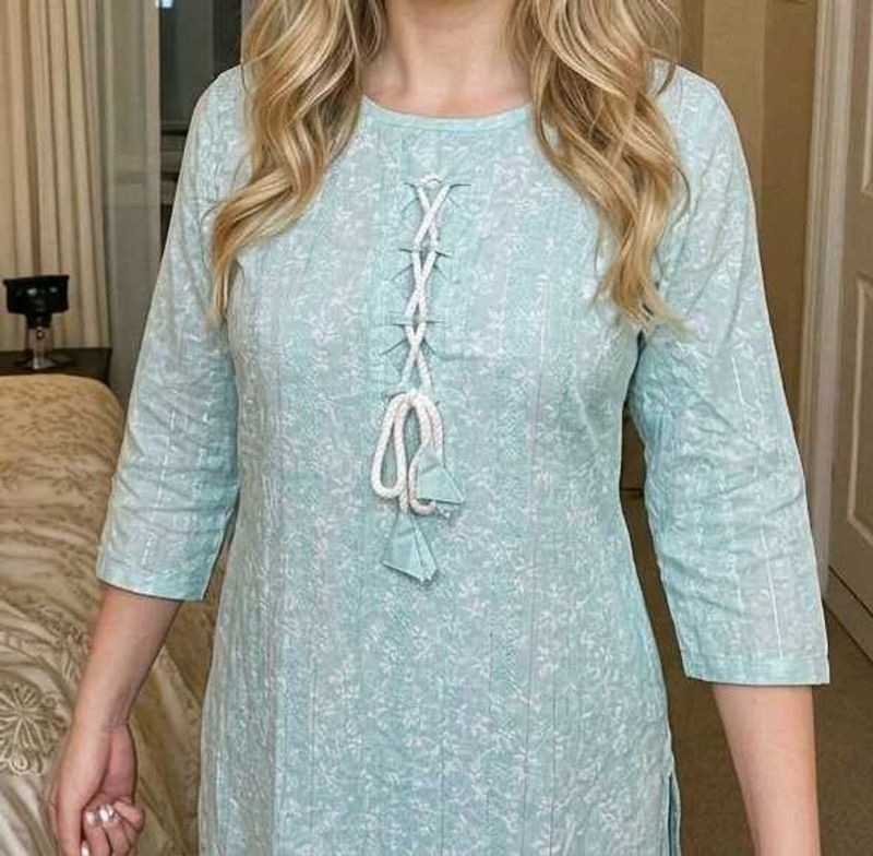 Light Blue Floral Print Kurta with dupatta