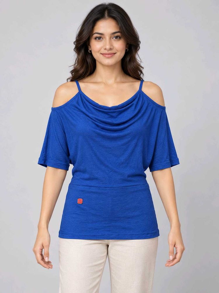Stylish Blue Cold Shoulder Top