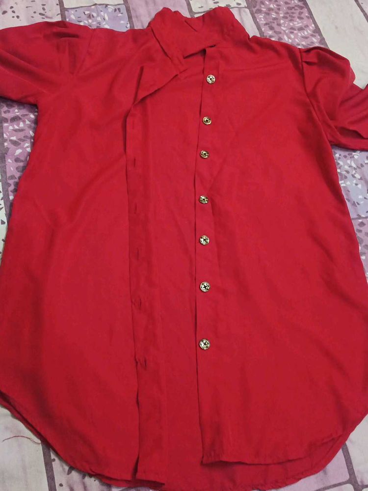 Chic Red Button-Up Shirt