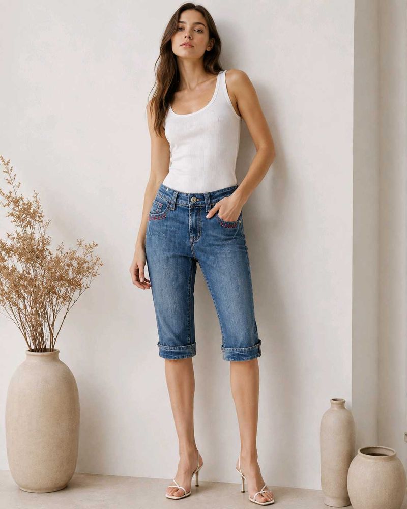 🤍 Y2K Inspired Style Vintage Blue Denim Capri