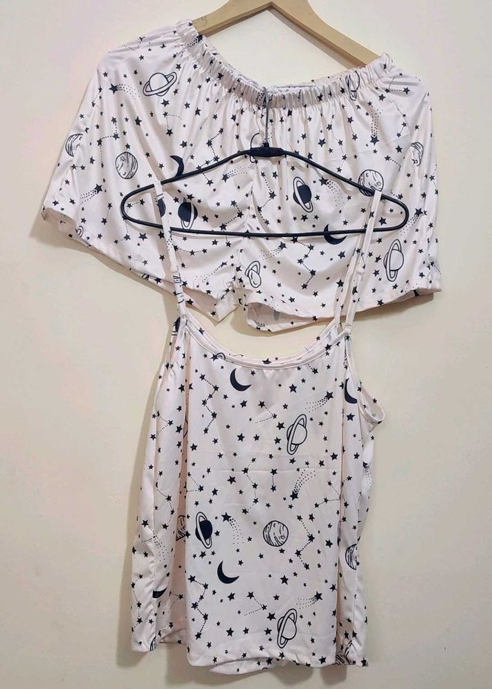 Cream Space Print Co-Ords Set 34 Bust