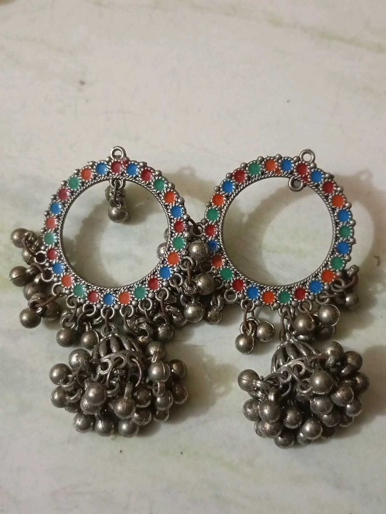 Boho Jhumka Earrings with Colorful Beads