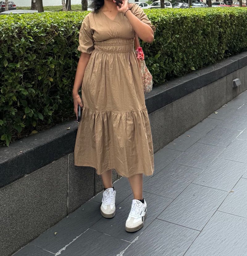 Khaki coloured modest dress