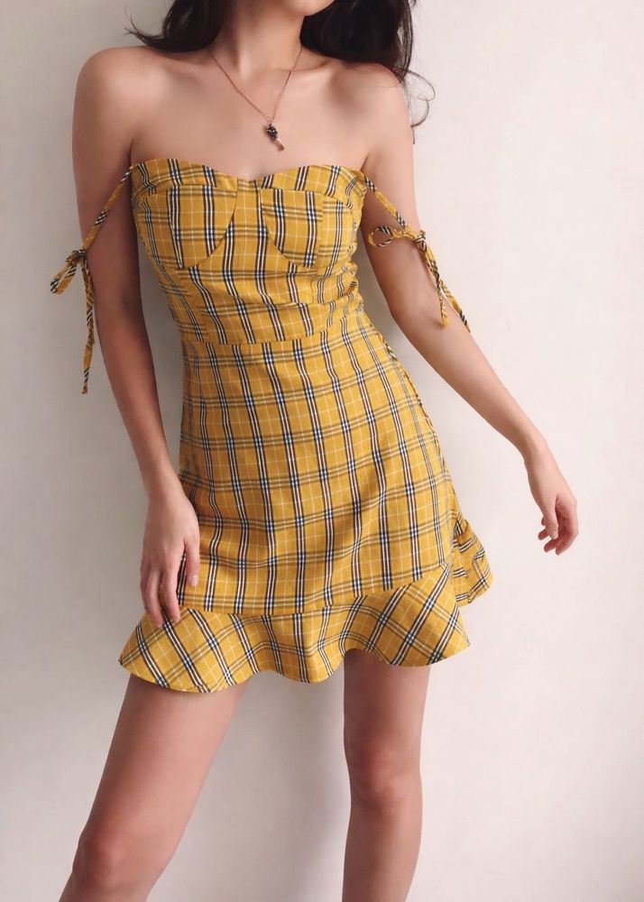 Yellow Plaid Tie-Up Mini Dress ✨