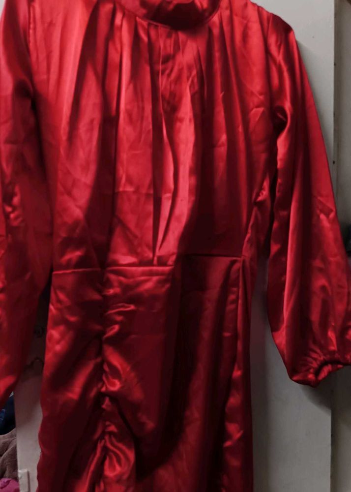 Elegant Red Satin Midi Dress