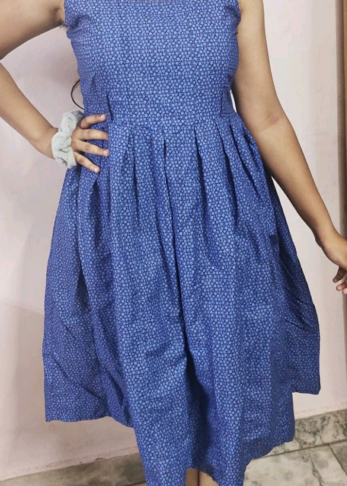 Blue Flared Pattern Frock