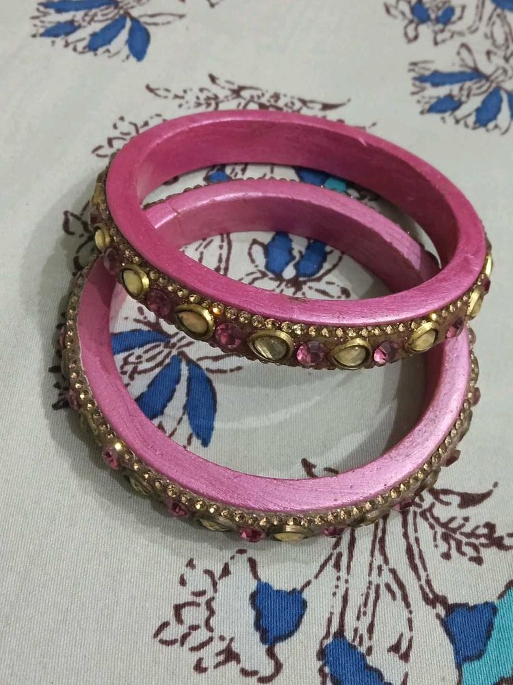 2 Pink Stone Work Bangles