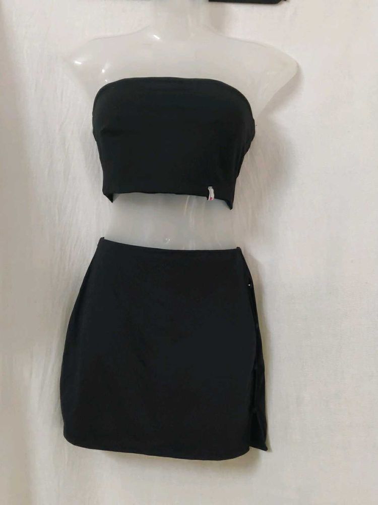 Chic Black Bandeau tube  Top &amp; Mini Skirt Set