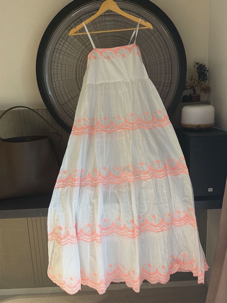 Tiered Maxi Dress with Coral Embroidery