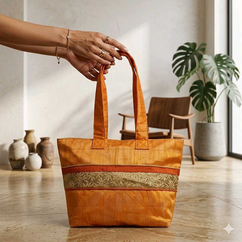Boho Orange Embroidered Tote Bag