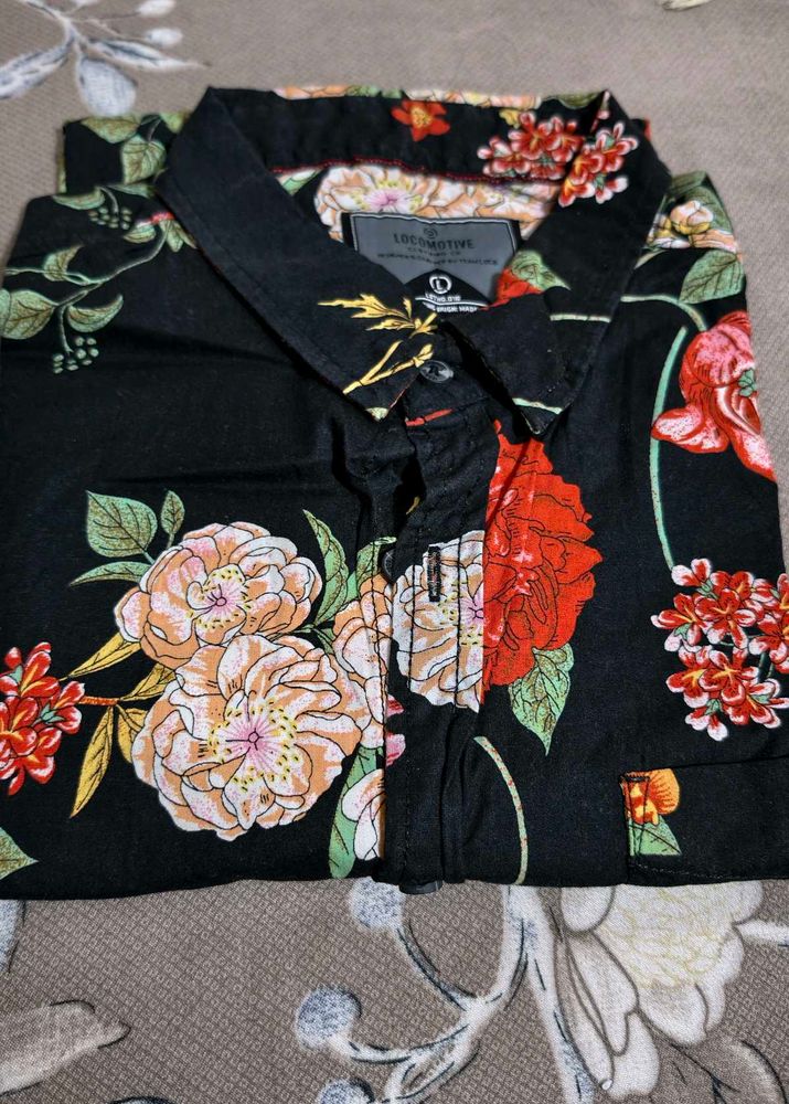 Men's Black Floral Print Shirt