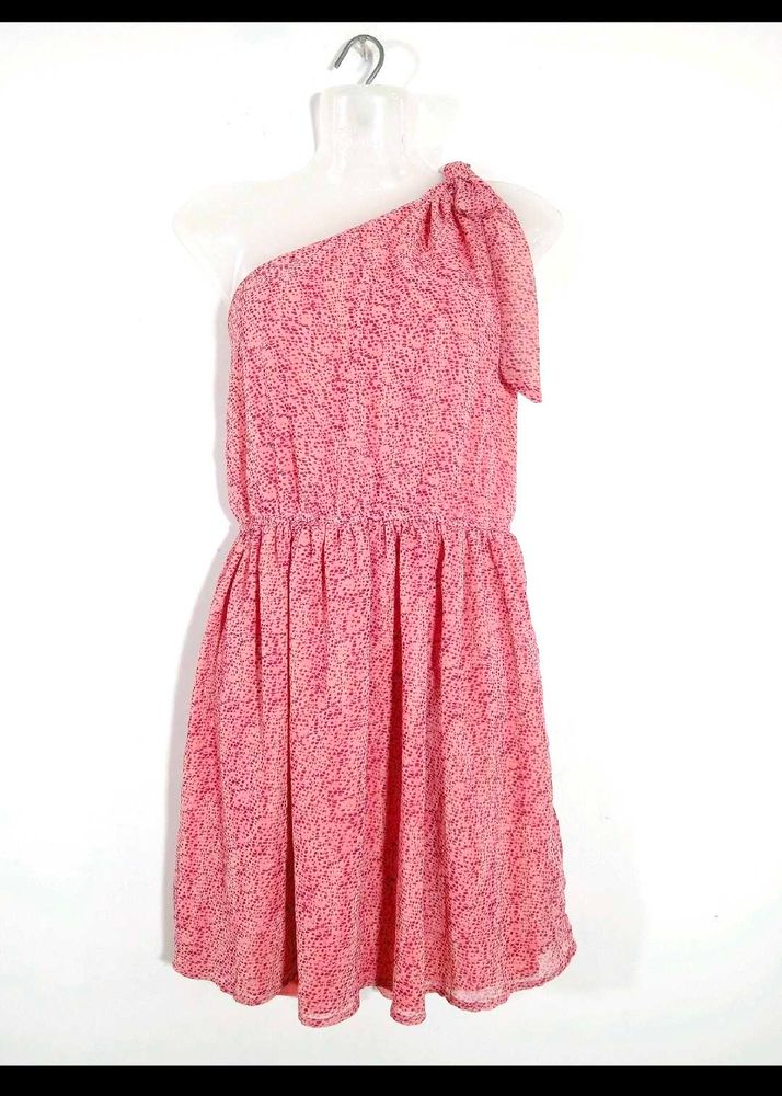 Chic One-Shoulder Pink Printed Dress