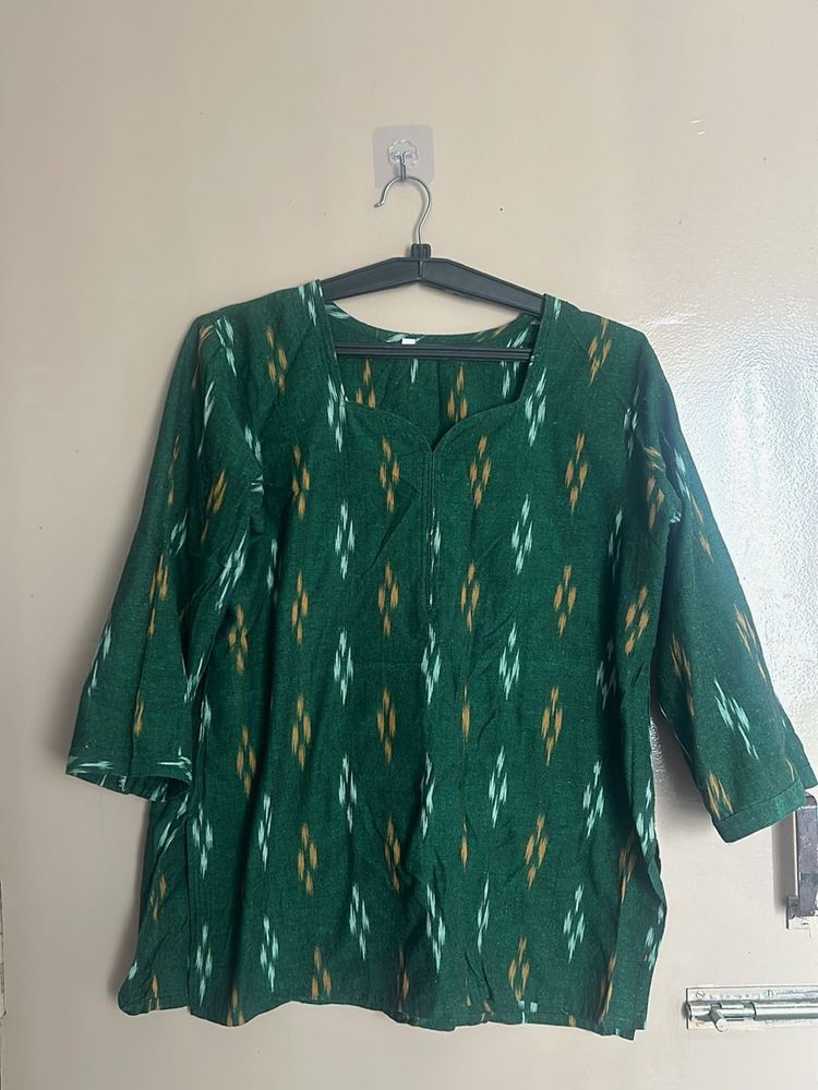 Green Ikat Print Kurta