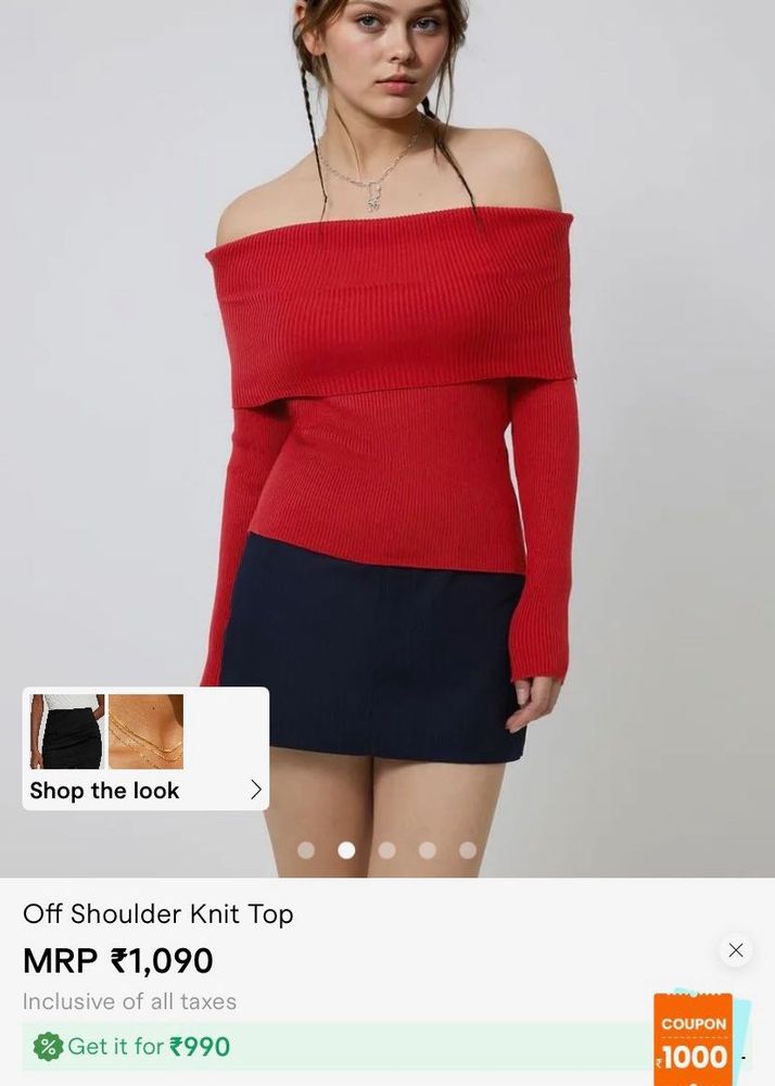 🍓Savana Red Off-Shoulder Knit Top🍓