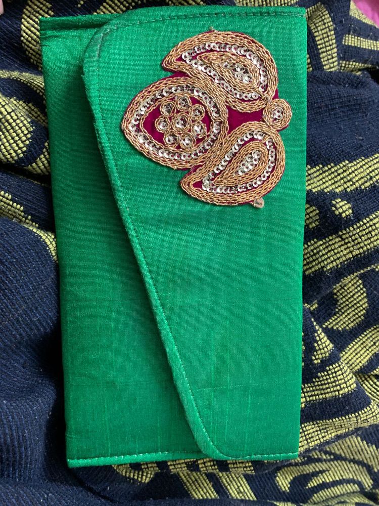 Green Embroidered Pouch