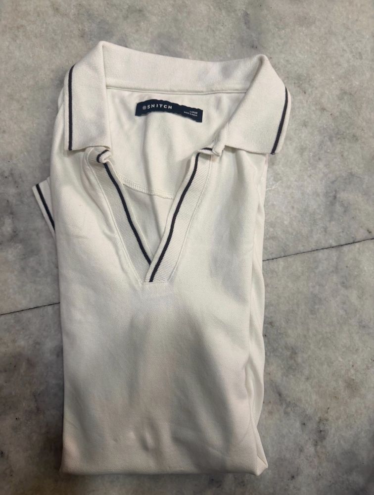 Snitch White V-Neck Polo Shirt