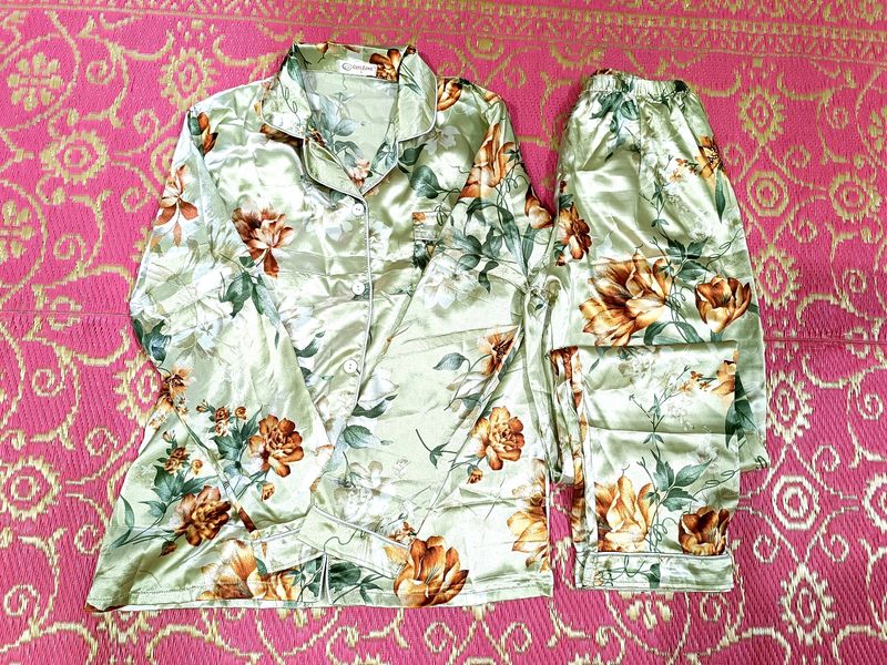 New Pyjama And Shirt Set Night Dress Lounge Wear Satin