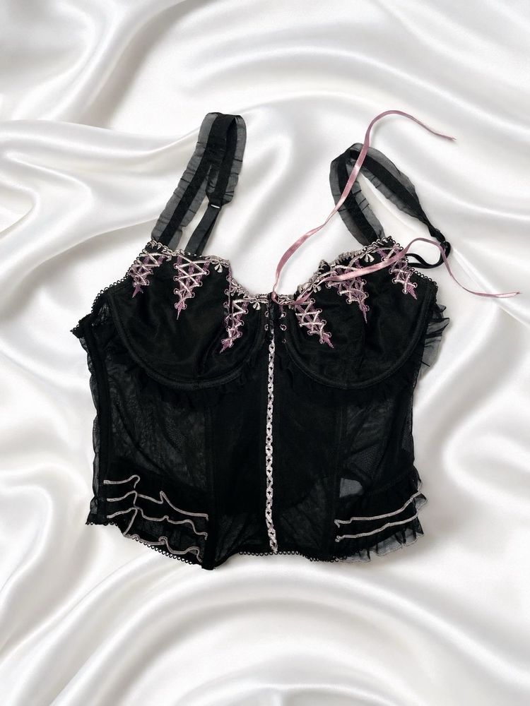 Lace Trim Black Corset  top