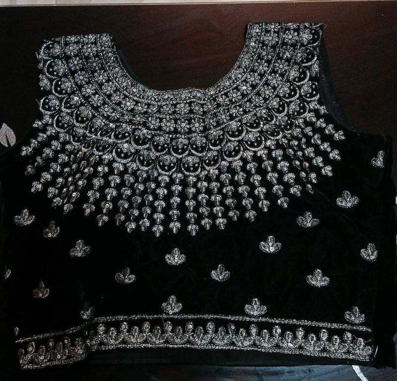 Sparkling Black Velvet Blouse and lengha