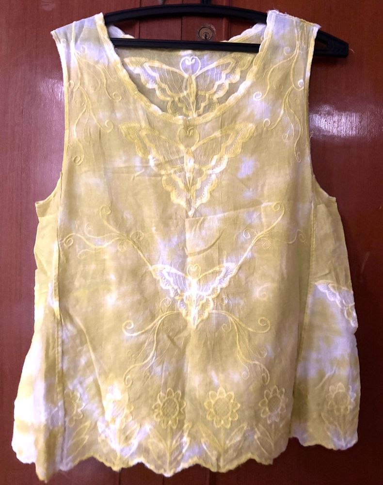 Embroidered Sleeveless Yellow Top