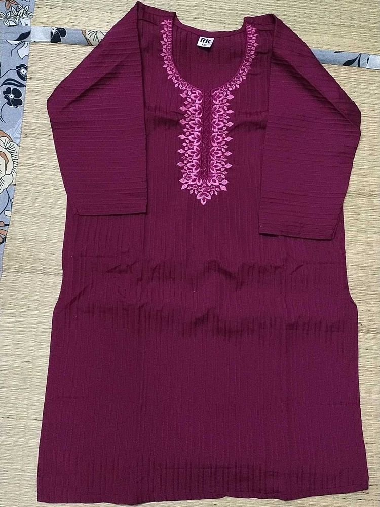 Maroon Embroidered Kurta