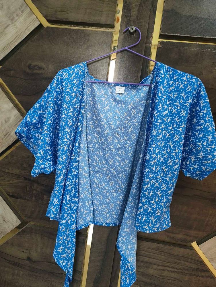 Blue Floral Print Kimono Top